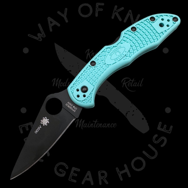 *Pre Owned* 003 Spyderco Delica Teal FRN S30V (2.875" Black) C11FPTLBK