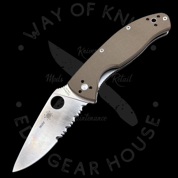 *Pre Owned* 003 Spyderco Tenacious Brown G-10 Partially Serrated CPM M4 (3.35" Satin) C122GBNM4PS