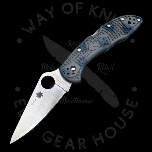 *Pre Owned* 003 Spyderco Delica 4 Gray-Blue Zome FRN Super Blue Sprint Run (2.88" Satin) C11ZFGYBLP