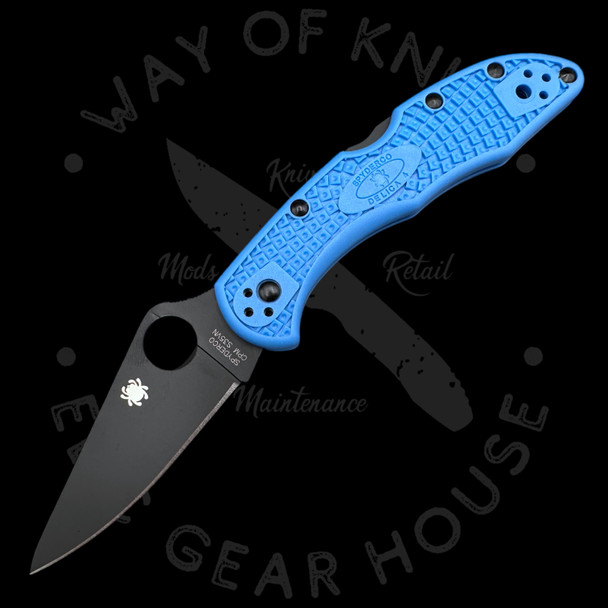 *Pre Owned* 003 Spyderco Delica Blue FRN S35VN (2.89" TiCN Black) C11FPBLBKS35VN