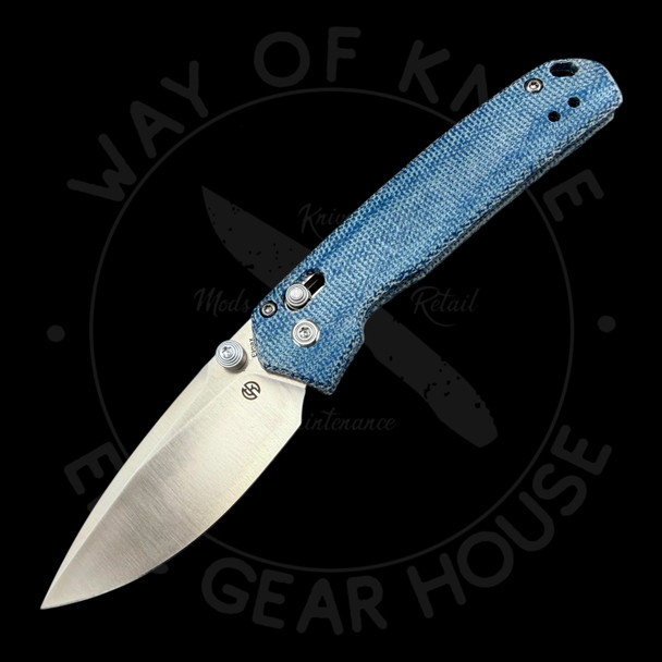 *Pre Owned* Vosteed Mini Psyop Crossbar Lock Blue Micarta Elmax (2.69" Satin)