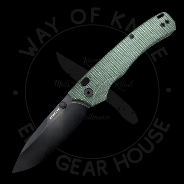*Pre Owned* Remette WD107MGB Green Micarta Button Lock 14C28N (3.11" Blackwash)