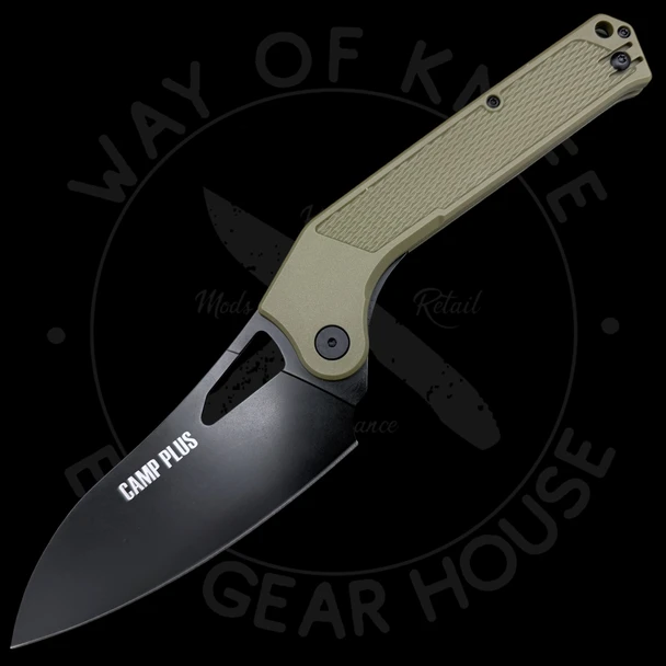 Ontario Camp Plus EDC Folding Knife White OD Green Handle Black Cleaver Blade