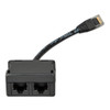 RJ45-splitter 1xRJ45 male15cm cable2xRJ45 female (front-angle)