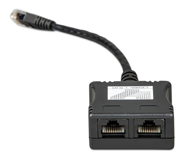 RJ45-splitter 1xRJ45 male15cm cable2xRJ45 female (front-angle1)