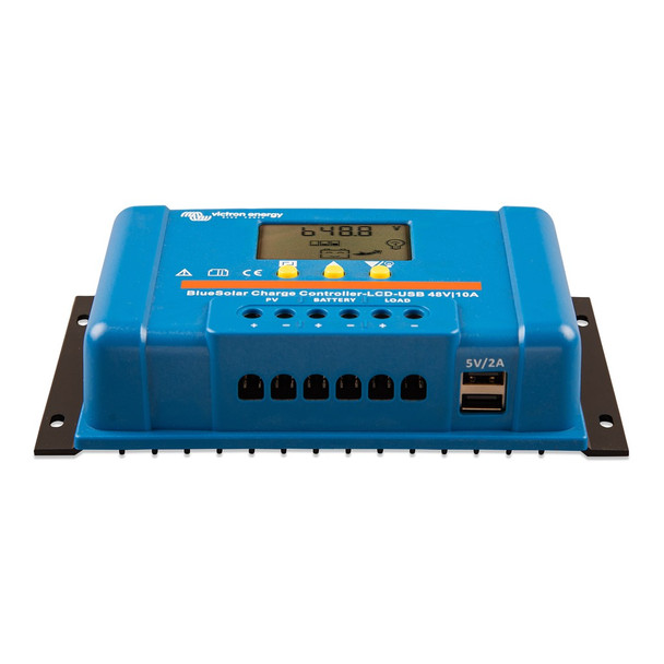 BlueSolar PWM Charge Controller LCD USB 48V-10A (front-angle)