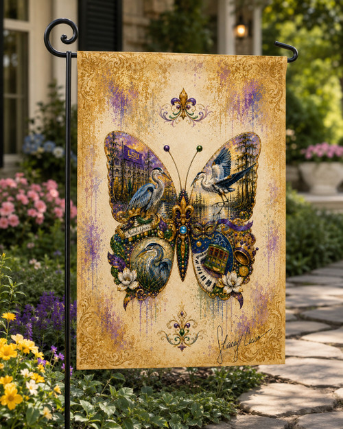 PREORDER Mardi Gras Butterfly Garden Flag