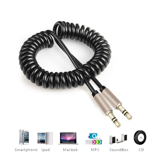 Coiled 1m 3.5mm Stereo Jack Plug AUX Audio Gold Cable 