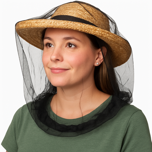 Mosquito Net Hat – Full Face Mesh Head Cover with Adjustable Drawstring & Cotton Top