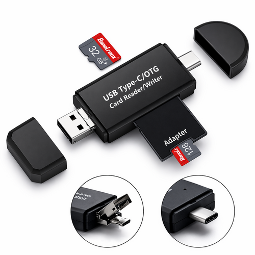 USB‑C & Micro‑USB OTG Memory Card Reader – SD/MicroSD Card Adapter (USB 2.0)