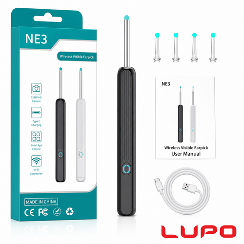 Wireless Ear Wax Removal Camera – 1080P HD Otoscope with 6 LED Lights, 360° Gyroscope & Rechargeable Wi‑Fi