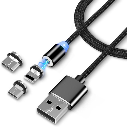 3-in-1 charging cable with USB-A plug and three connectors (USB-C, Micro-USB, Lightning)