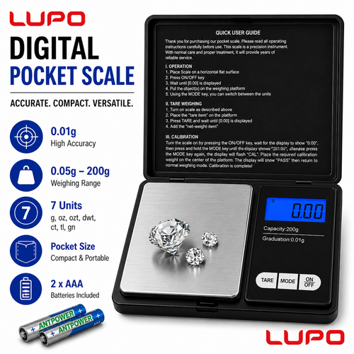 Digital Pocket Scale – 200 g x 0.01 g Precision Mini Jewellery Scale with LCD & Tare Function