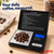 Gram scale weighing coffee beans at 15.37g, 200g capacity precision pocket scale on a kitchen worktop