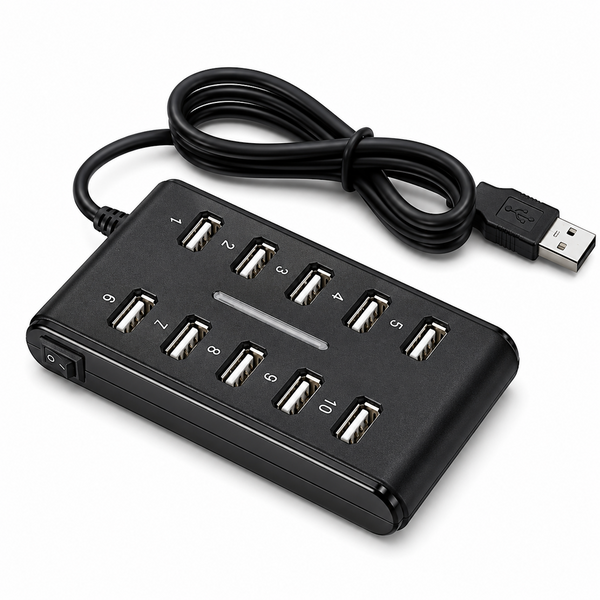 LUPO 10 Ports High Performance USB 2.0 HUB, Plug and Play (Black)