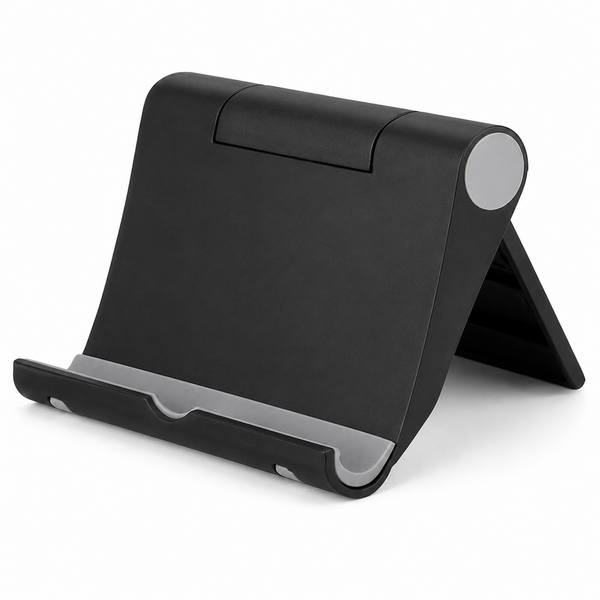 Foldable Tablet & Phone Desk Stand – Adjustable Multi-Angle Aluminum Holder with Cable Cutout