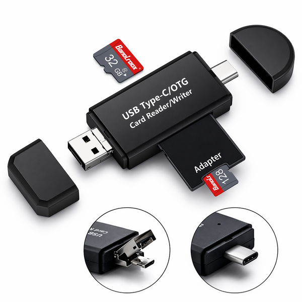 USB‑C & Micro‑USB OTG Memory Card Reader – SD/MicroSD Card Adapter (USB 2.0)