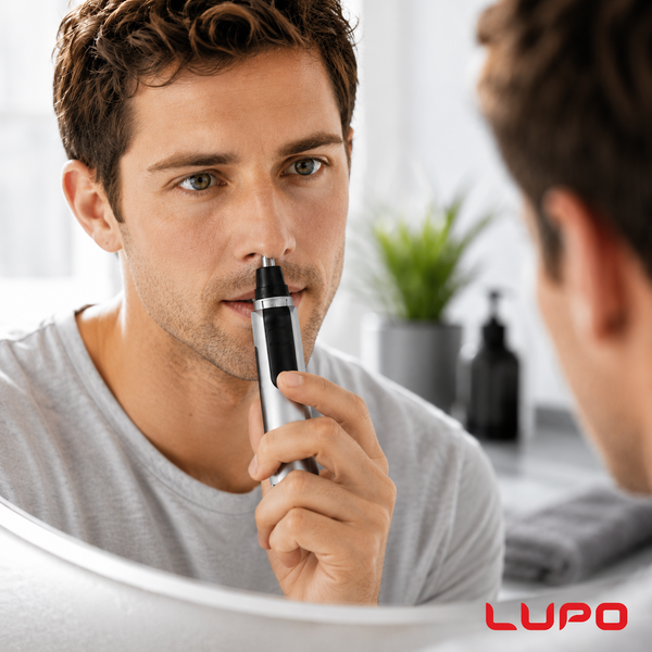 Electric Nose & Ear Hair Trimmer – Dual-Edge 360° Rotary Blades, LED Light & Washable Head (Cordless)