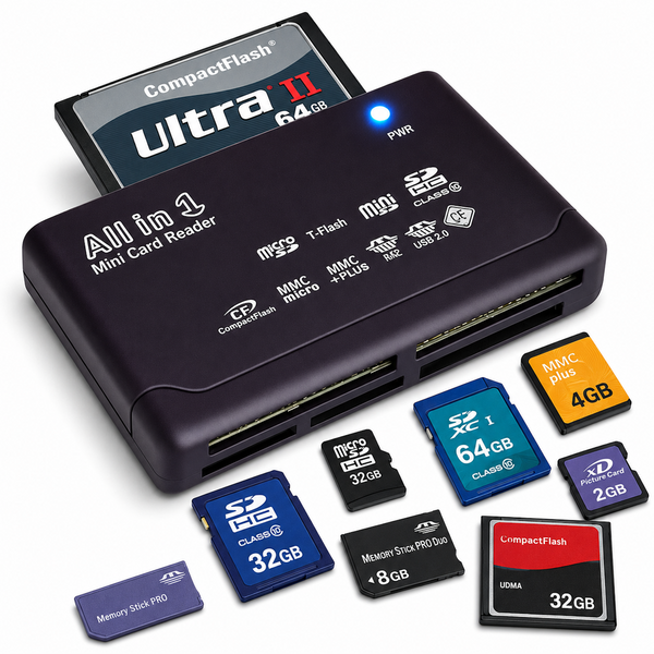 LUPO Compact USB 2.0 Multi-Card Reader - Supports 150+ Memory Cards, Plug & Play