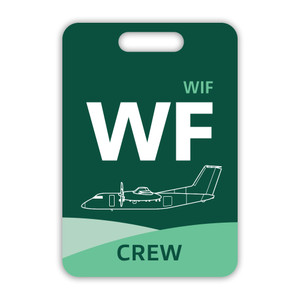 WF/WIF Bombardier Dash 8 100 Crew Luggage Tag is perfect for flight crew members such as pilots and flight attendants to identify their crew bags. WF/WIF Bombardier Dash 8 100 Crew Luggage Tag is perfect for flight crew members such as pilots and flight attendants to identify their crew bags.
