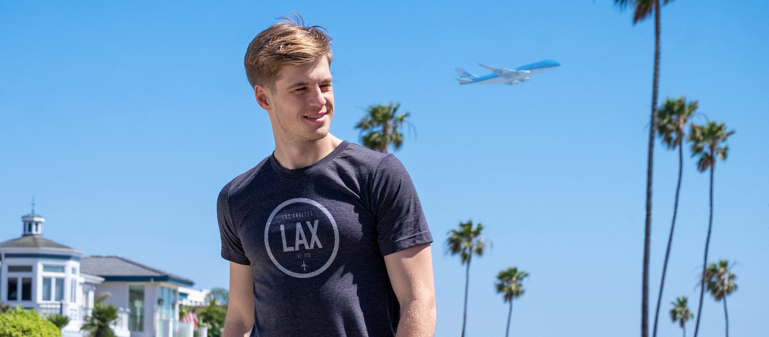 LAX Los Angeles Airport Code Shirt with Airplane taking off.