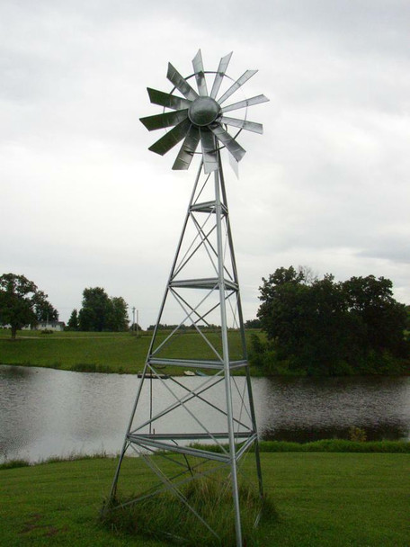 16ft OWS galvanized farm windmill for ponds, dugout, lakes, lagoons. renewable wind and green energy to aerate pond