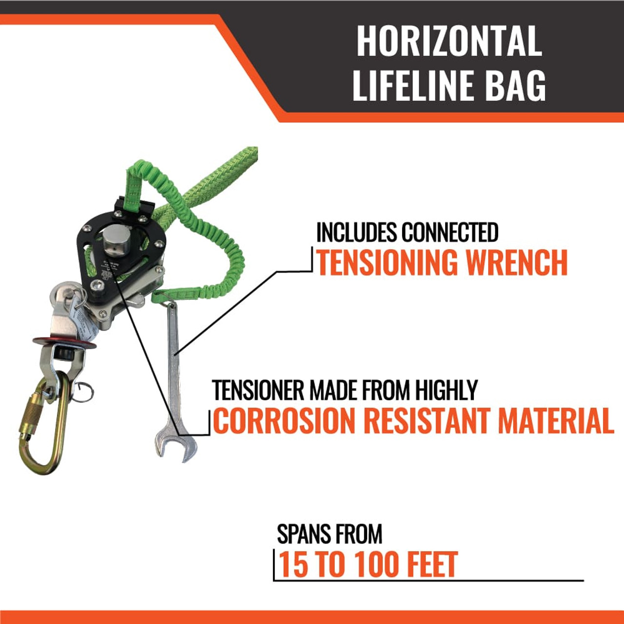 Malta HL3001 100' 4 Man Horizontal Lifeline Kit with Kernmantle Rope