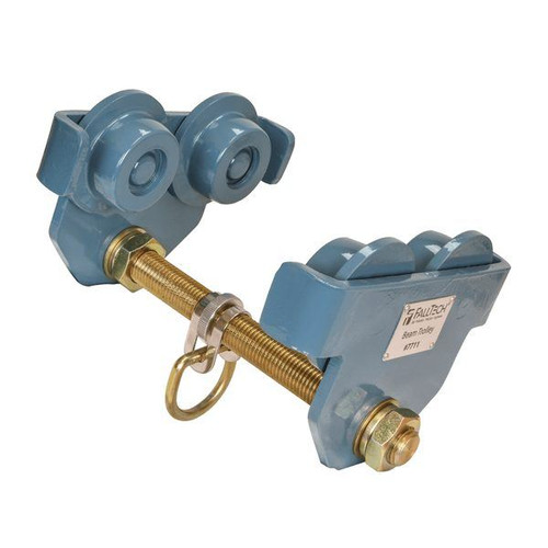 FallTech 7711 8 inch all-steel beam trolley anchor with steel wheels and D-ring