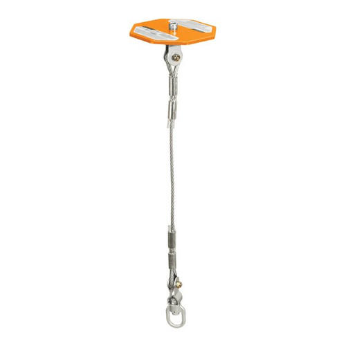 FallTech suspended cable anchor for drop-through installation from below