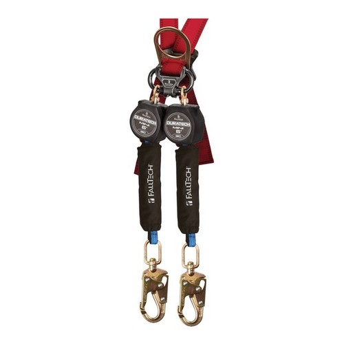 FallTech 72706TB2 6 ft DuraTech Mini Twin-Leg personal SRL with steel carabiner/clip and steel swivel snap hooks