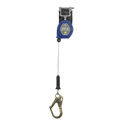 FallTech 82808SP0 8' FT-X Cable Leading-Edge Single-Leg personal SRL with steel mini rebar hook