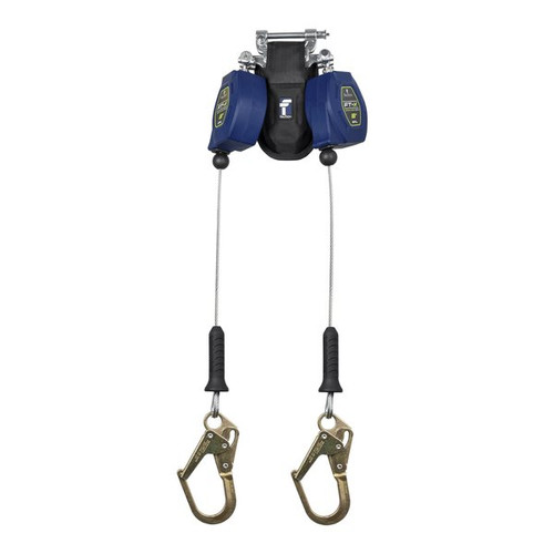 FallTech 82808TP0 8' FT-X Cable Leading-Edge Twin-Leg personal SRL with steel mini rebar hooks