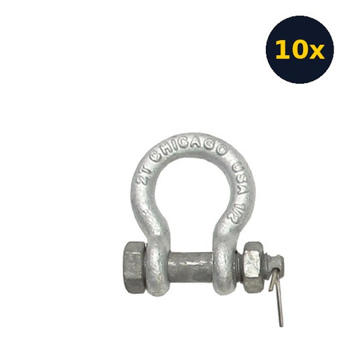 FallTech 62209S10 galvanized bolt-type anchor shackle for SteelGrip HLL terminations, sold as a 10-pack