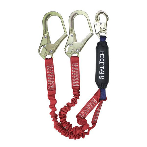 FallTech 8247EY3 Ironman Elastic Y-Leg Lanyard, 12 ft Free Fall with Rebar Hooks