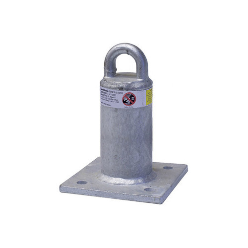 Super Anchor 1031-W CRA 5 inch loop top anchor post with 1090 cast steel loop, compliance label, and 6x6 4-hole base plate