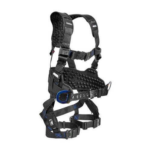 FallTech 8131QC FT-One Ultra-Lite 3D construction belted harness with quick-connect legs, front angled view on white background