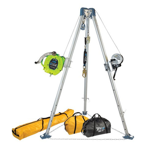 FallTech 7504B 11 ft tripod kit with FT-R SRL-R, personnel winch, and storage bags