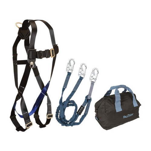 FallTech KIT0759Y6P User Kit, 7007 Harness and 8259Y Lanyard shown with all included components on white background