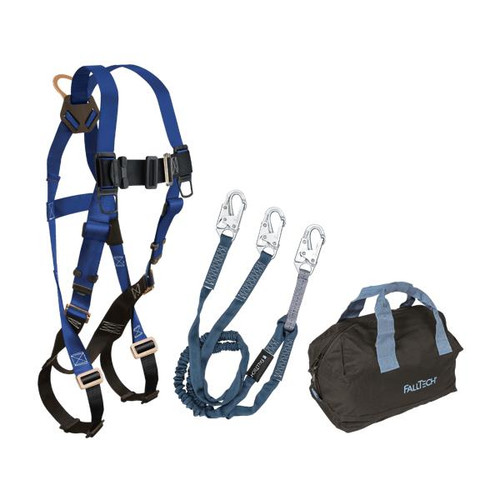 FallTech KIT1559Y6P User Kit, 7015 Harness and 8259Y Lanyard shown with all included components on white background