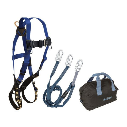 FallTech KIT1659Y6P User Kit, 7016 Harness and 8259Y Lanyard shown with all included components on white background