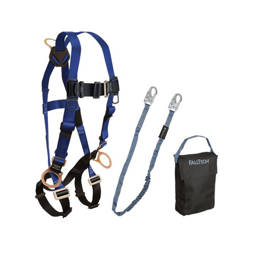 FallTech KIT172595P User Kit, 7017 Harness and 8259 Lanyard shown with all included components on white background