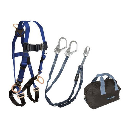 FallTech KIT179Y36P User Kit, 7017 Harness and 8259Y3 Lanyard shown with all included components on white background