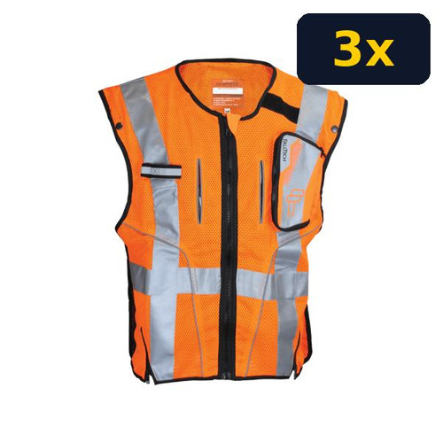 FallTech 5055 ANSI Class 2 Hi-Vis Orange Safety Vest, 3-Pack: three vests per pack, one size per pack (3x badge indicates pack quantity, photo shows one vest)