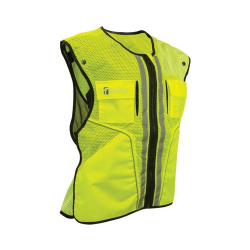 FallTech 5051 Construction Grade Hi-Vis Lime Vest front view on white background
