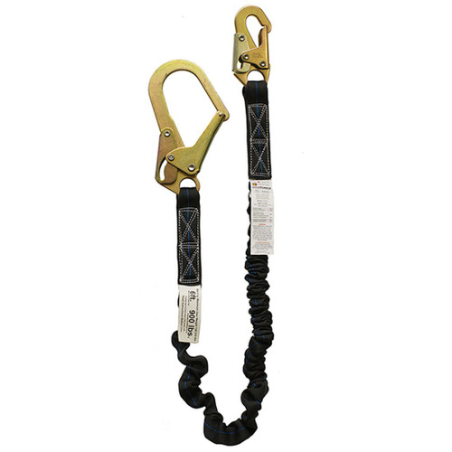 Super Anchor 6502 Flex Lanyard, Rebar Hook + Snaphook, SKU 6502, single leg flex lanyard relaxed, rebar hook and snaphook