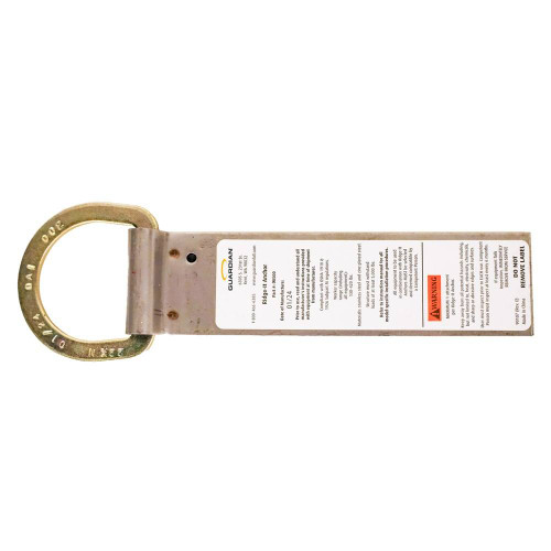Guardian 00500 Ridge-It permanent roof anchor 9.75 in with single D-ring, top view, sold in a 4-pack