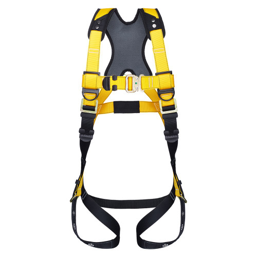 Guardian Series 3 padded full body harness with quick-connect chest and tongue-buckle legs, sizes M-L through 3XL, front view (37117, 37118, 37119)