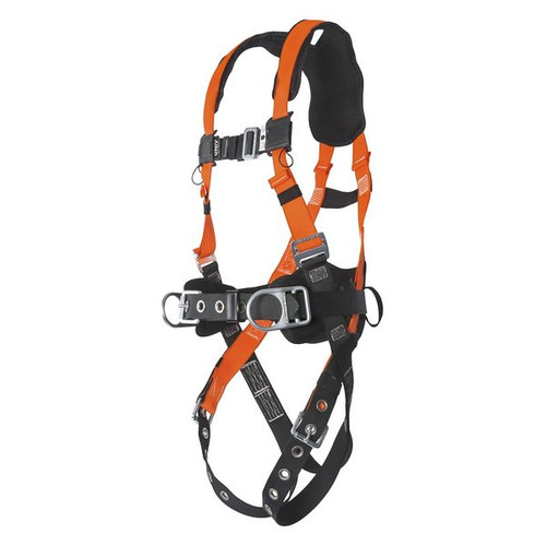 Miller T4577 Titan II contractor harness with hi-viz orange webbing, integrated back and shoulder pads