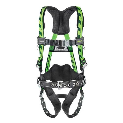 Miller AirCore harness AC-TB-BDP/UGN in green with side D-rings, integrated belt, and tongue leg buckles