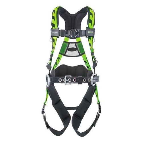Miller AirCore harness ACA-QC-BDP/UGN in green with aluminum hardware, side D-rings, and belt